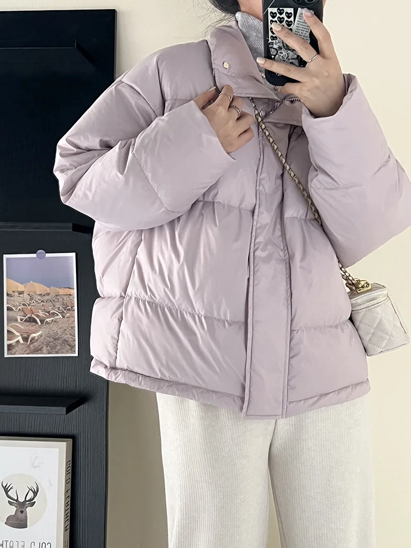 New Winter Such As Rong Fu Down Jacket White Duck Down Light Cotton Clothes Women's Solid Color Stand Collar Loose Casual Coat