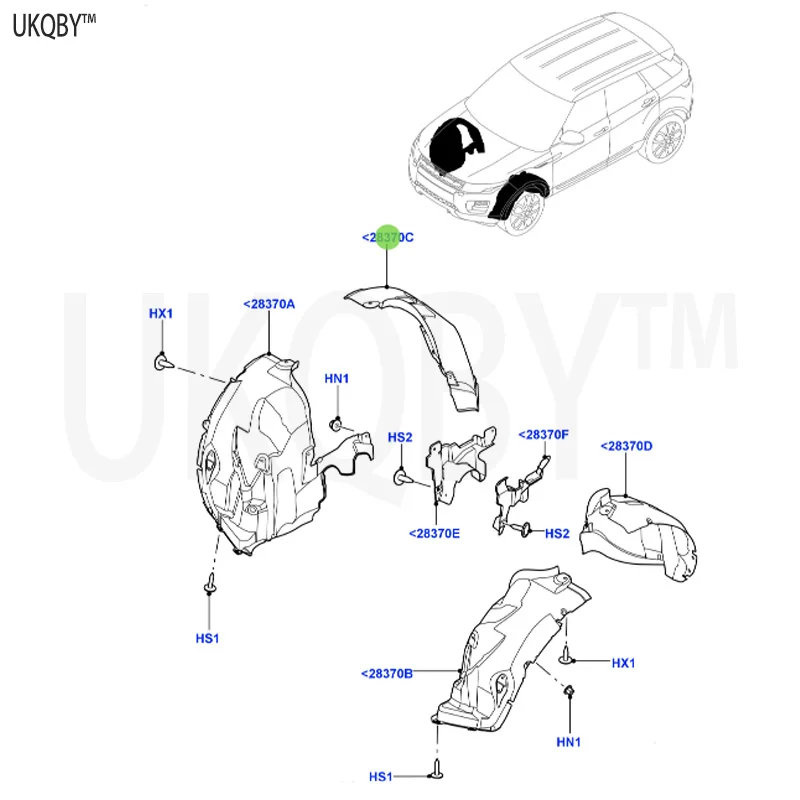 Ra n ge Ro v er Ev oq ue 2012 LR027396 Guard Splash Shield Wheel Housing