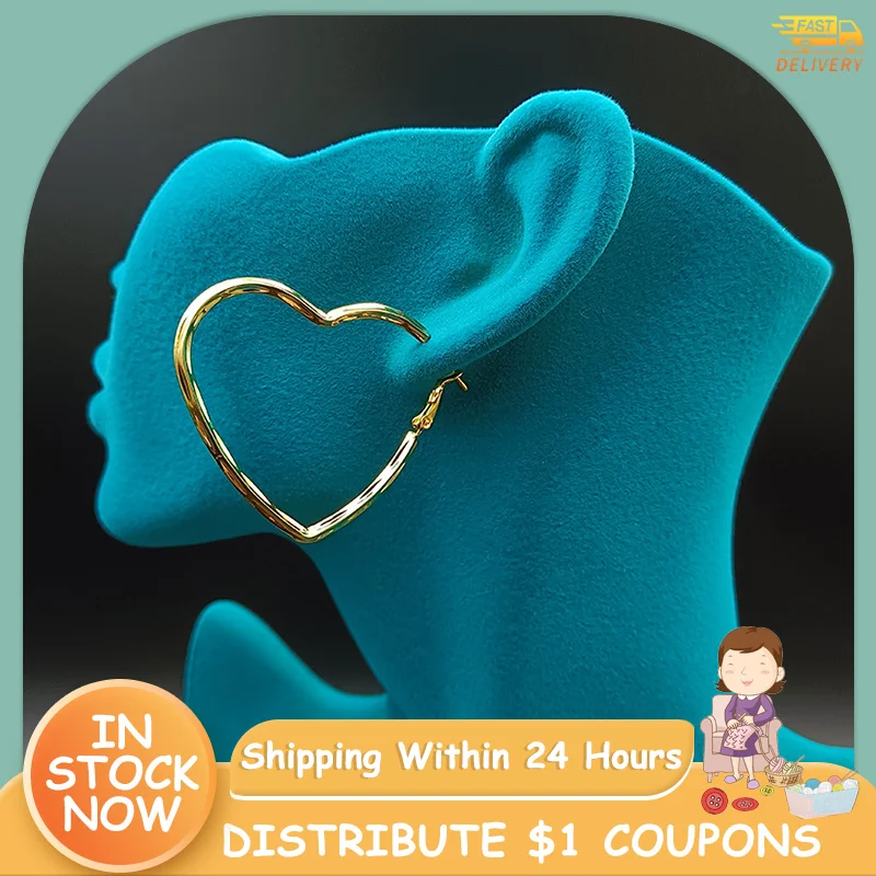 

MUZHI Earrings For Women Wedding Big Heart Hollow Circle Earrings Hoop Earings Gold Silver Color Simple LOVE Trendy Romantic