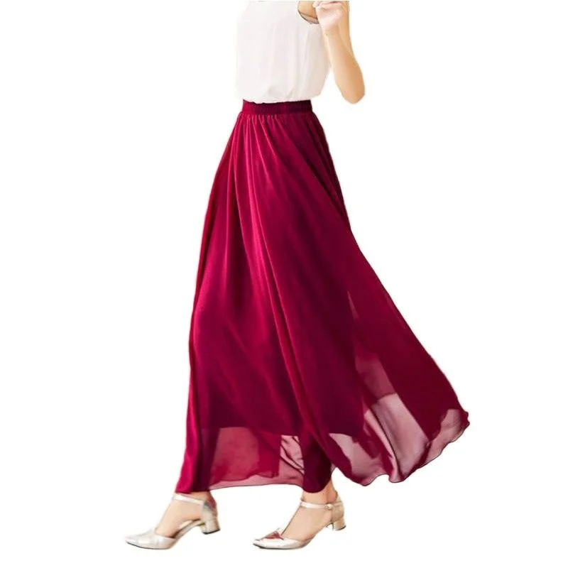 

Женская шифоновая юбка с высокой талией, Повседневная Длинная юбка макси с эластичным поясом, юбки 80/90/100 см, 22 цвета, Новинка лета-осени 2020