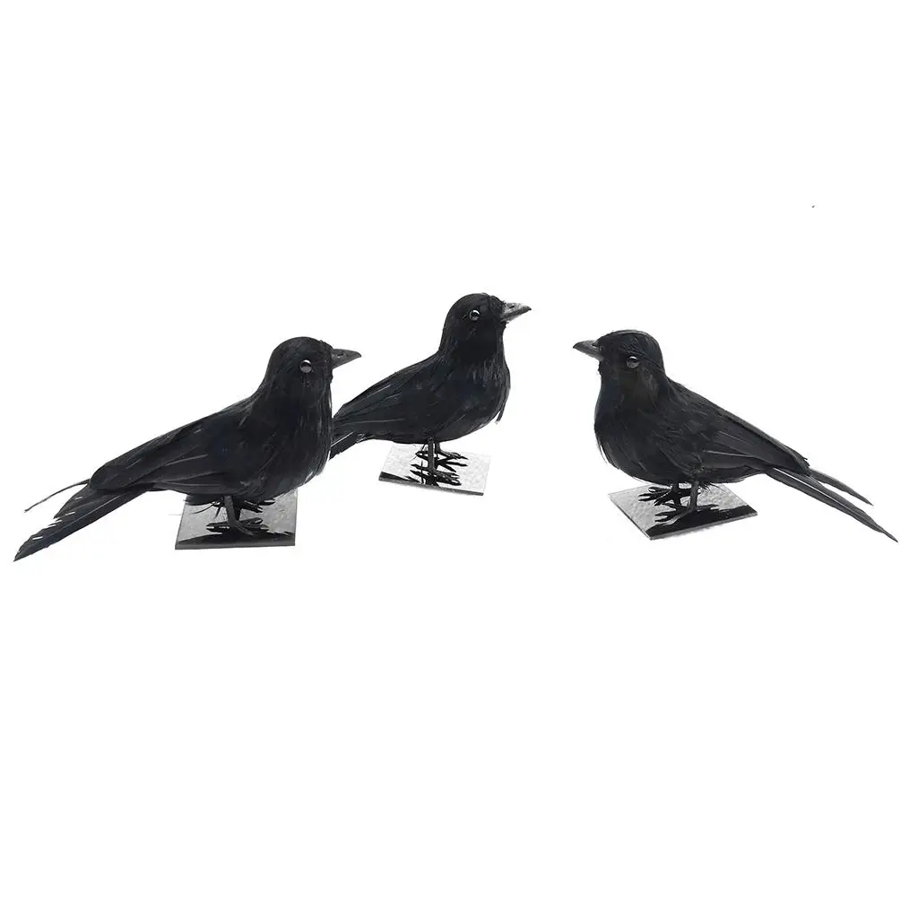 

Simulated Crow Statue Lifelike Bird Raven Sculpture Home Garden Yard Decor