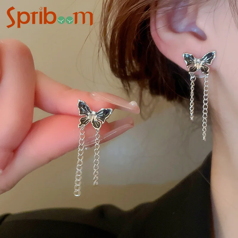 

Butterfly Tassel Earrings for Women Fashion Black Stud Earring Temperament Party Jewelry Female Summer Accessories Friends Gift
