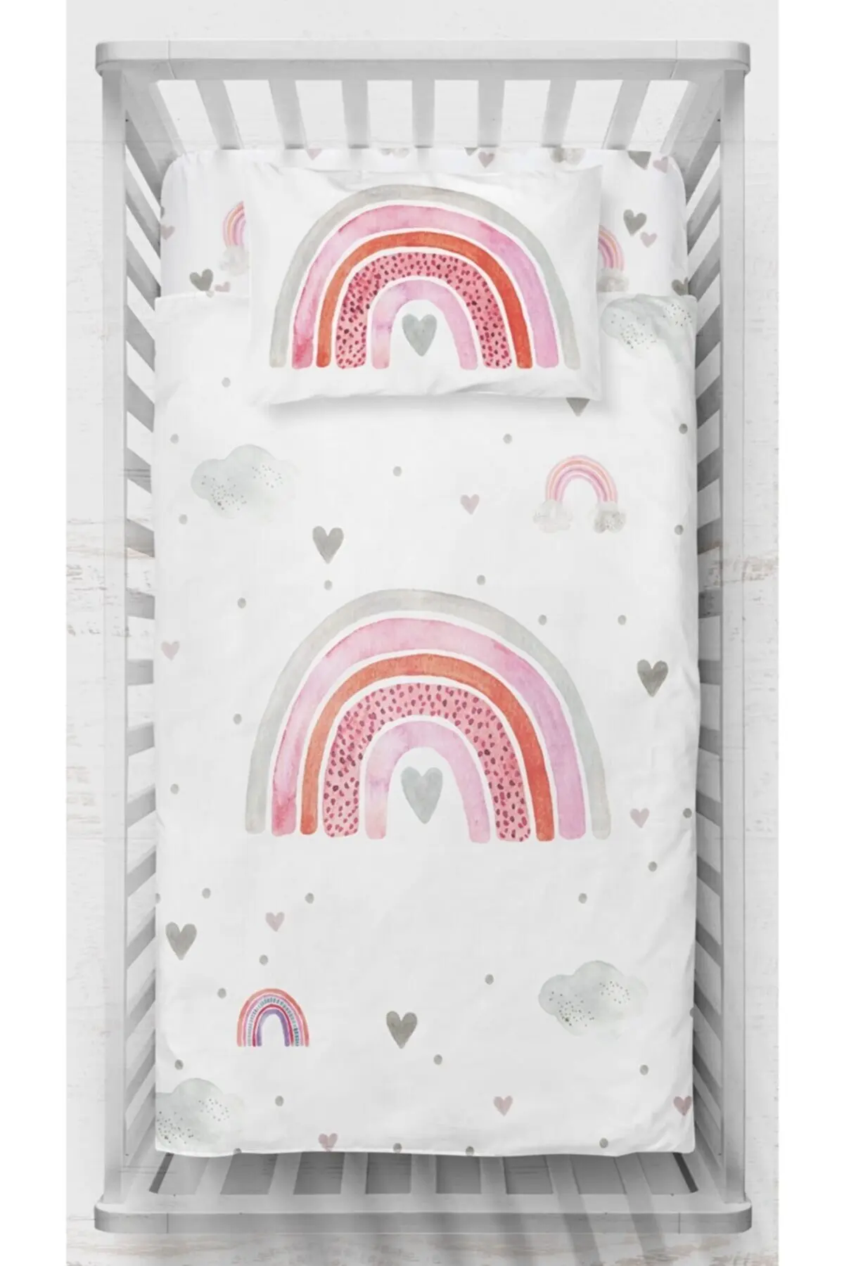 3Pcs/Set Satin Baby Bedding Set Cartoon Animal Print Baby Crib Bed For Newborns Infant Bedding Set 100% Soft Comfortable Rainbow