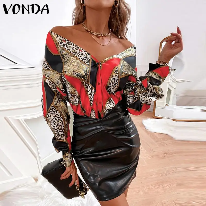 

Chemise Shirts VONDA Women Casual Lapel Collar Button Up Blouses Long Sleeve Printed Blusas Femininas Oversized Y2k Tops