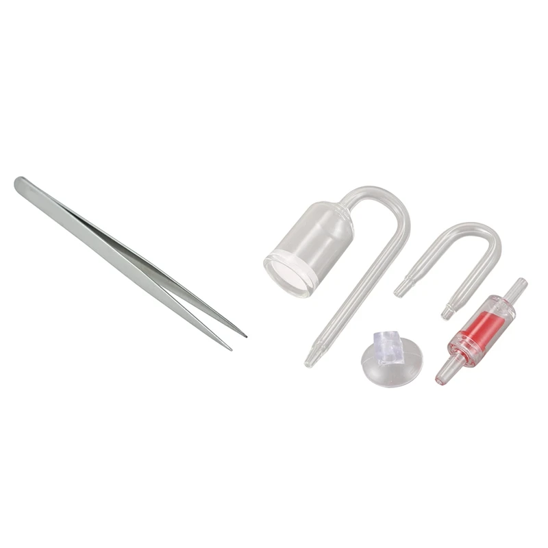 

5.1 Inch Long Silver Tone Stainless Steel Extra Fine Pointed Tweezers & Aquarium Glass Plant Co2 Diffuser U Shape Tube