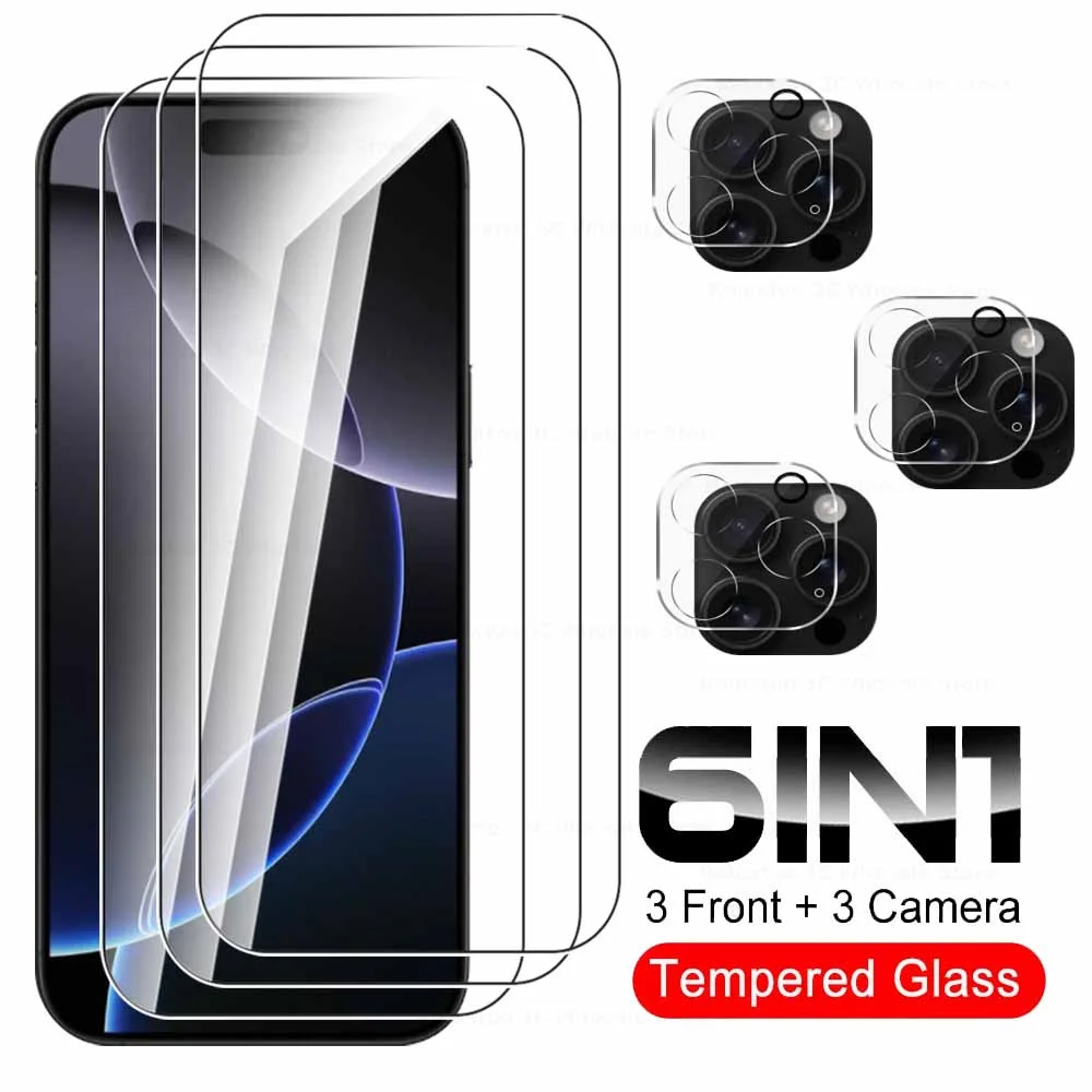 6 в 1 закаленное 3d-стекло для объектива камеры IPhone 16 Pro Max защита экрана Ifone ProMax Iphone16