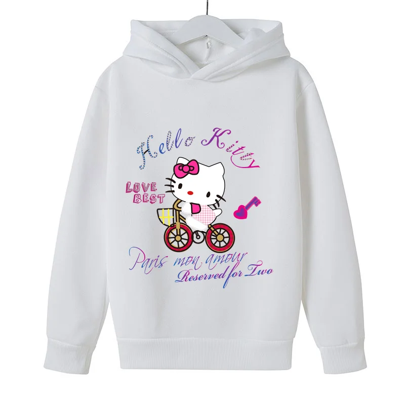 

2023 New Hello Kitty Hoodie Kids Girl Baby Comfortable Breathable Children Hooded Sweatshirts Kids Pring Autumn Tops Streetwear