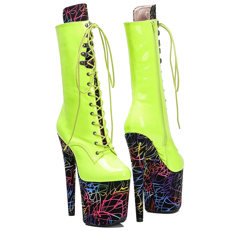 Leecabe 20CM/8Inch PU upper  lady fashion  boots   for  party  Platform  High Heels Pole Dance boot