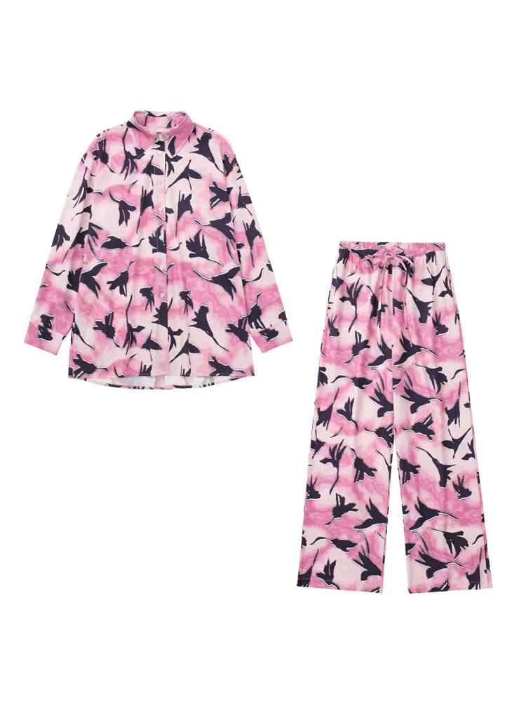 

Женский костюм с принтом Kumsvag, комплект из двух предметов, свободная рубашка и брюки, повседневный уличный костюм на лето 2022