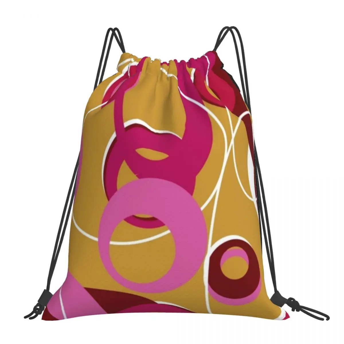 

Mid Century Circles Pattern Backpacks Fashion Portable Drawstring Bags Drawstring Bundle Pocket Storage Bag Book Bags For Man