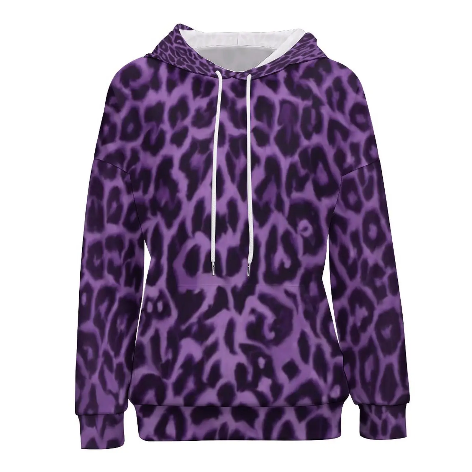 

Animal Print Hoodies Female Purple Leopard Pattern Casual Hoodie Autumn Long Sleeve Cool Graphic Tops Big Size