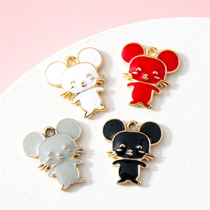 

10Pcs Enamel Mouse Charm Gold Plated Pendant for Jewerly Making Bracelet Findings Women Necklace Earrings Accessories Craft DIY