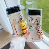 disney winnie the pooh phone case for samsung z flip 3 5g zflip3 flip3 f7110 for galaxy with ornaments doll transparent cover
