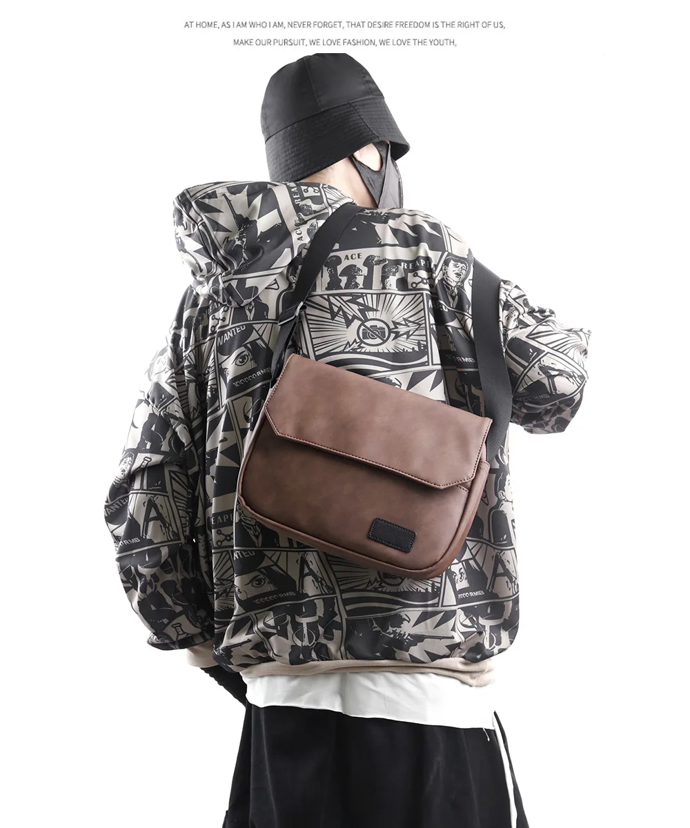 New Small Shoulder Bag Men's PU Messenger Bag Japanese Workwear Simple Retro Shoulder Bag Trend Cross-body Bag Casual Bag