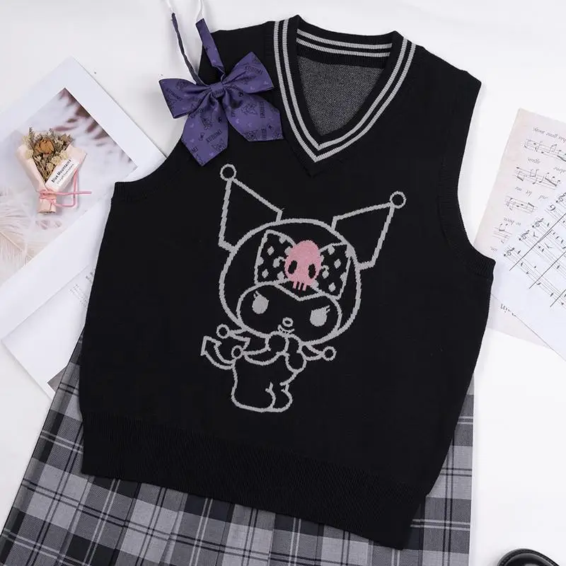 

Sanrio Co-Branded Kuromi Kawaii Sweet Jk Uniform Knitted Wool Vest Cute Sweater S-L Size Anime Plush Toy for Girl Birthday Gift