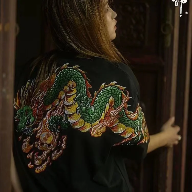 Лето 2024 футболка с принтом дракона и татуировки для тяжелой промышленности