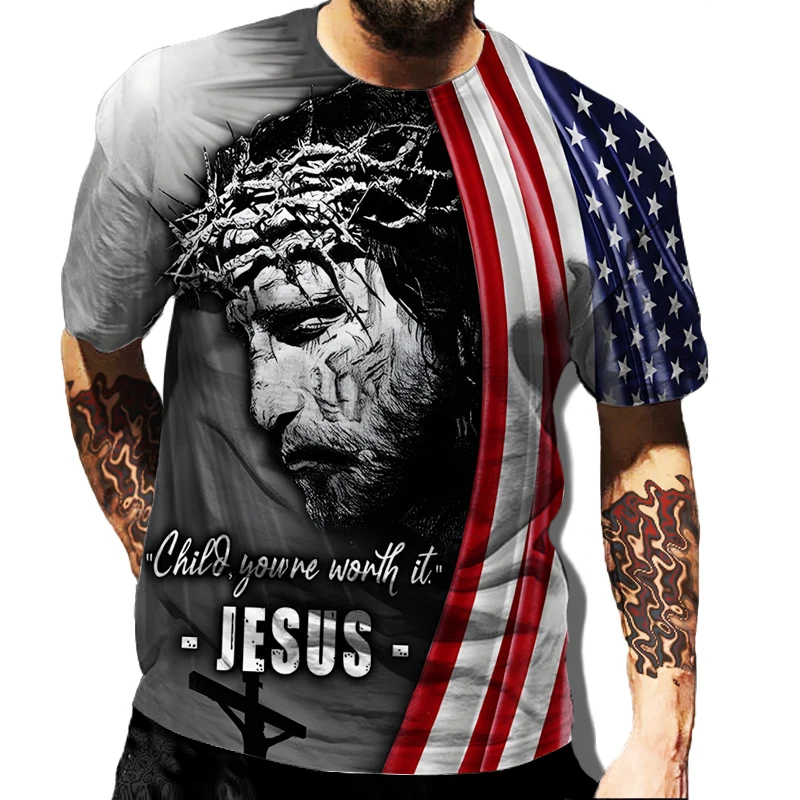 Футболка мужская оверсайз с красочным рисунком топ круглым вырезом и 3D-принтом