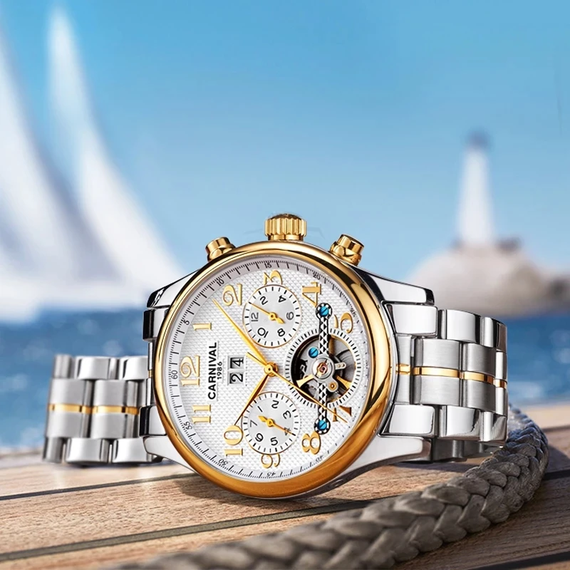 Carnival Brand Fashion Mechanical Watch For Men Luxury Automatic Wristwatch Luminous Waterproof Calendar Clock Relogio Masculino enlarge
