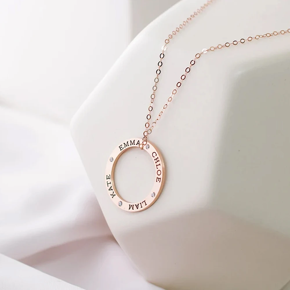 Women's Fashion Personalized Custom Necklace Stainless Steel Ring Crystal Pendant Necklace Personality Name Custom Jewelry