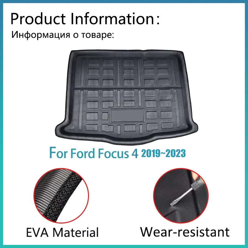 Фото Коврик в багажник автомобиля для Ford Focus 4 MK4, аксессуары 2019 ~ 2023 2020 2022, поднос для багажника, водонепроницаемый напольный коврик, легко чистится, противоскользящий №3
