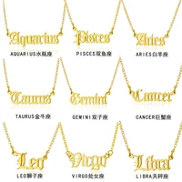 twelve constellations gold necklace retro english letter pendant collarbone chain short necklace
