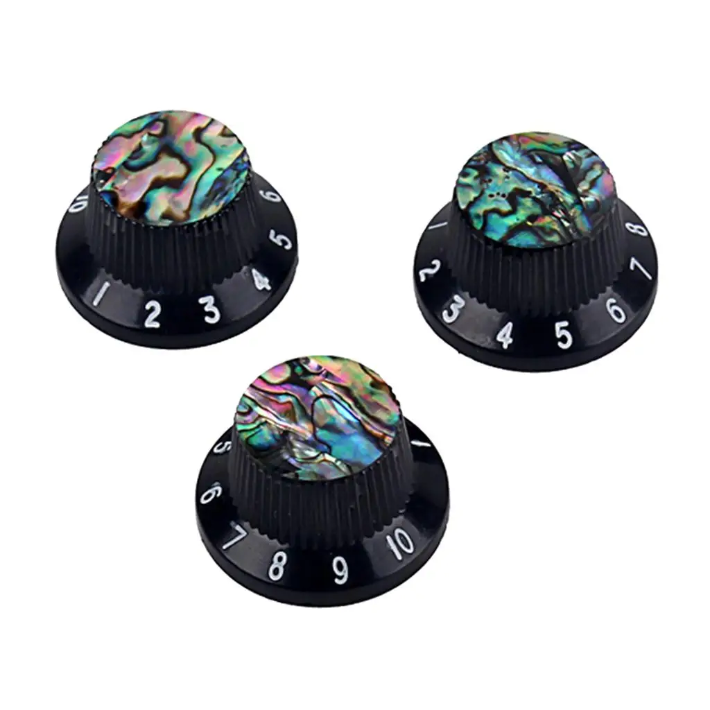 

3Pcs Guitar Hat Knob Inlaid Shell for ST Electric Guitar Black