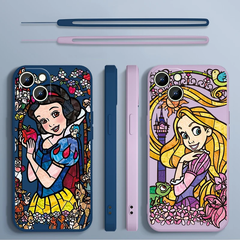 

Disney Cinderella Snow White For Apple iPhone 14 13 12 11 Pro Max Plus XS XR X 8 7 SE Liquid Rope Phone Case Cover Funda