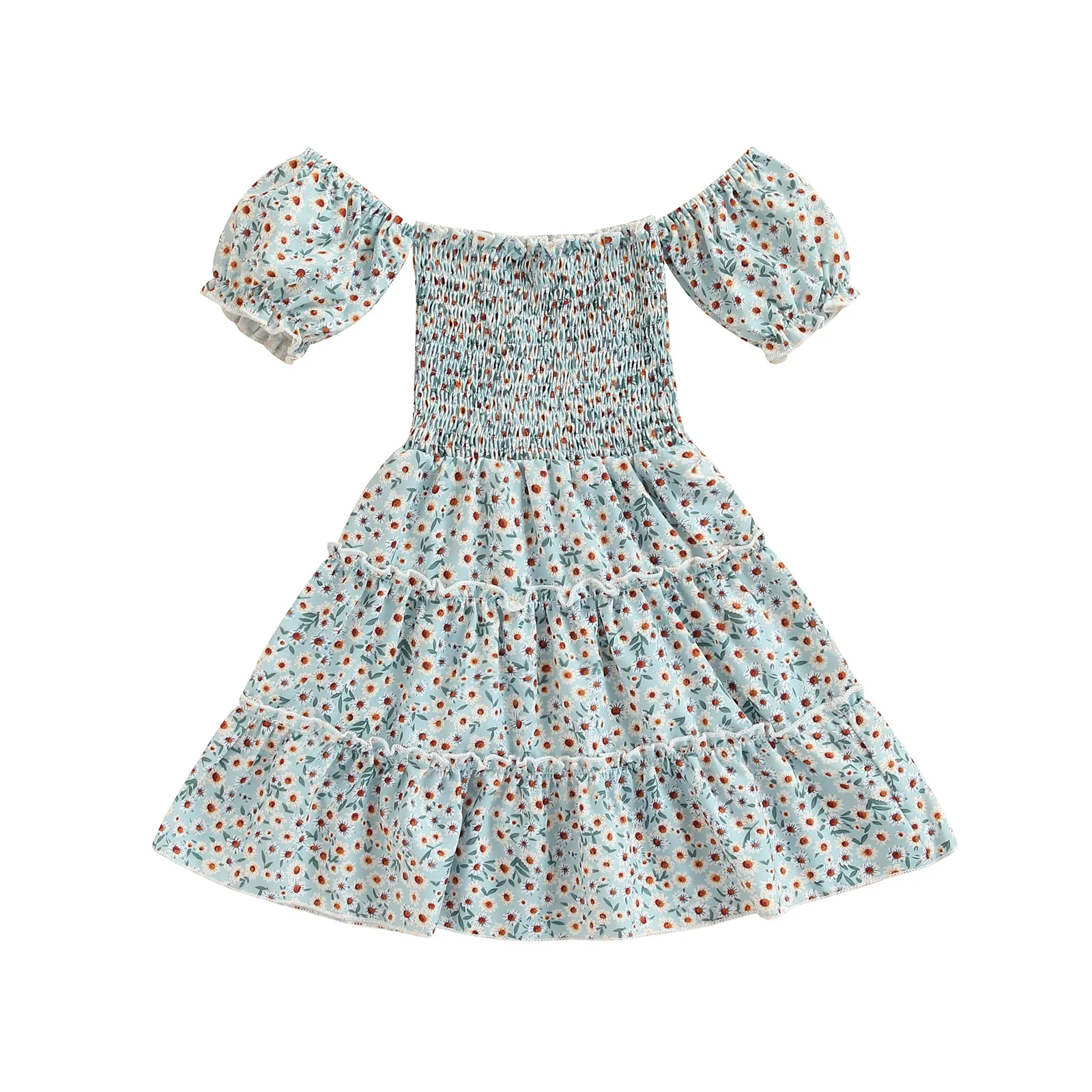 

Kids Toddler Baby Girls A-Lined Dress Short Sleeve Off-Shoulder Neck Floral High Waist Spring Casual Summer Cotton Dresses