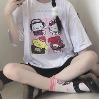 pure cotton cinnamoroll hello kitty melody pom pom purin print short sleeve t shirt y2k womens lovely jk top summer new clothes