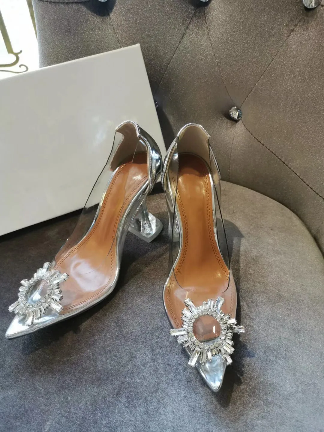 

Summer new pointed toe wedding rhinestone sun drill high-heeled transparent shoes women's bridesmaid shoes