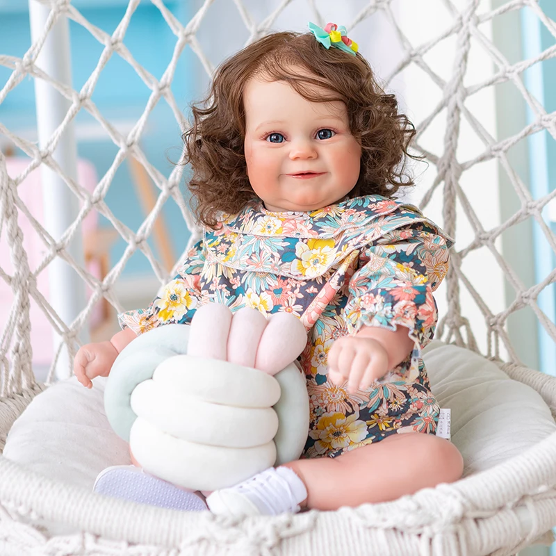 

60CM Huge Size Maddie Baby Reborn Doll Toddler Popular Girl Doll with Rooted Brown Hair Soft Cuddle Body High Quality Doll Gift