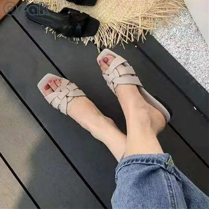 

2022 Summer Ladies Slippers Flat Open Toe Casual Shoe Women Beach Hollow Out Sandals Fashion Simple Soft Sole Slides 36-42