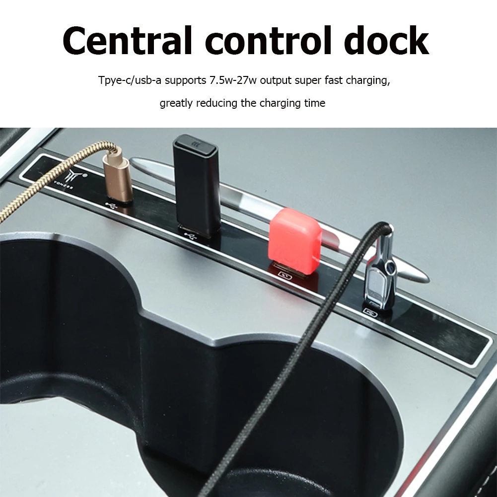 

4 Ports Type-C USB Hub Intelligent Docking Station Fast Charger Car Adapter for Tesla Model 3 / Y Splitter Interior Accessories