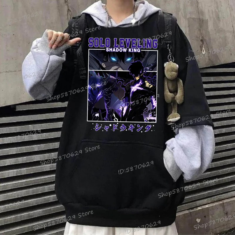 Черный полиэстеровый худи Solo Leveling Sung Jin Woo Shadow Monarch WGTD WISH