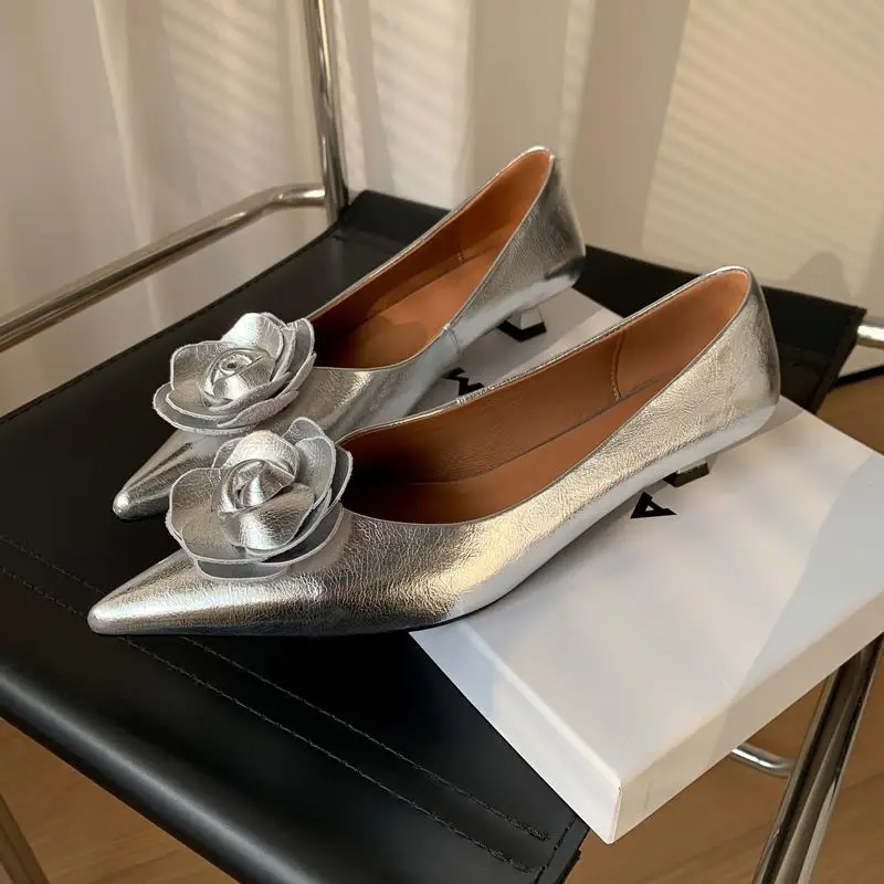 

2023 New Arrival Genuine Leather Women Heels Shoes Flower Design Pointed Toe Fashion Sexy Club Party Wedding High Heel Shoes