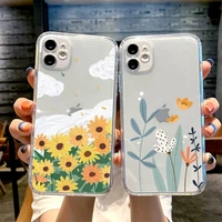 flower art strawberry phone case for iphone 13 12 11 8 7 plus mini x xs xr pro max transparent soft
