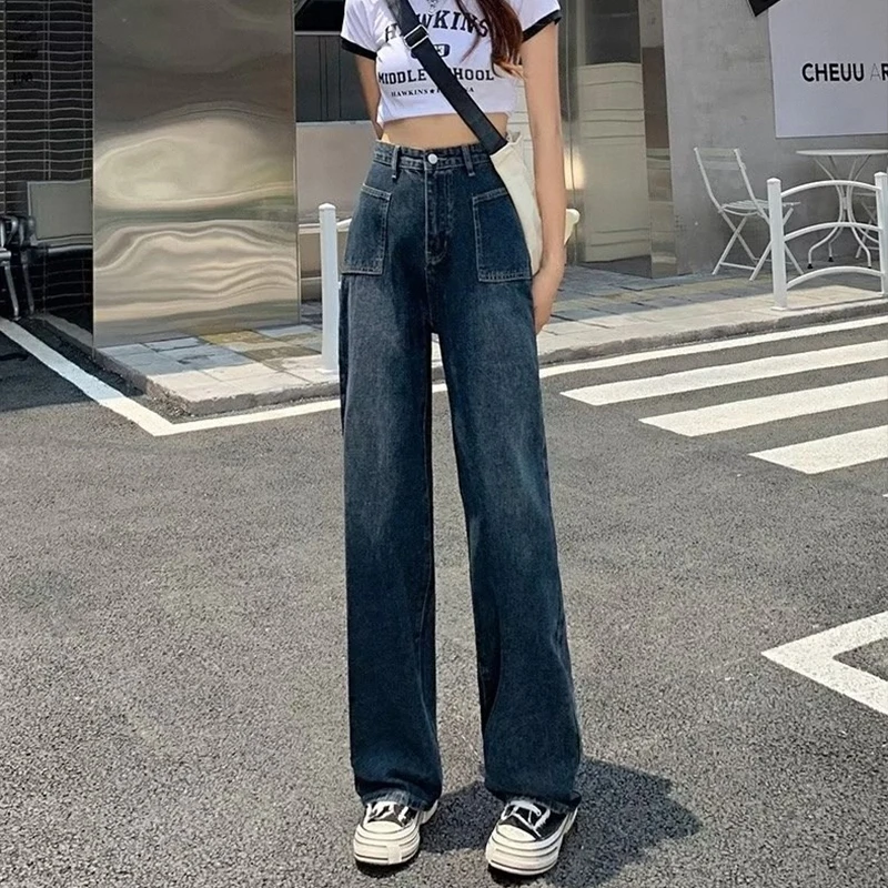 Straight Leg Jeans Women 2023 Korean Fashion Women's Pants Vintage Clothes Denim Female Clothing Streetwear Y2k Woman High Waist