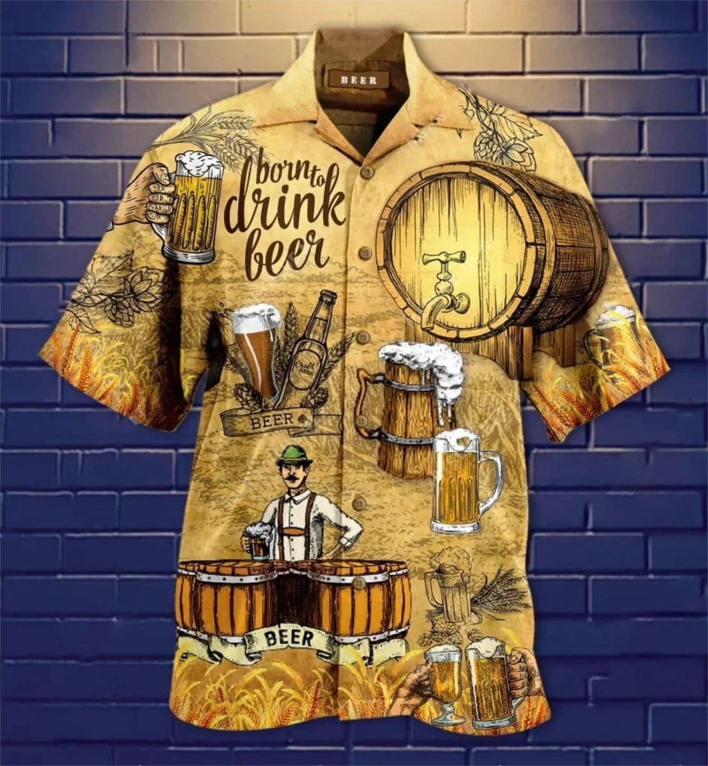 

Men Women Short Sleeve Hawaiian Shirt Beer 3D Print Cuban Shirt Summer Beach Party Clothes Vintage Style