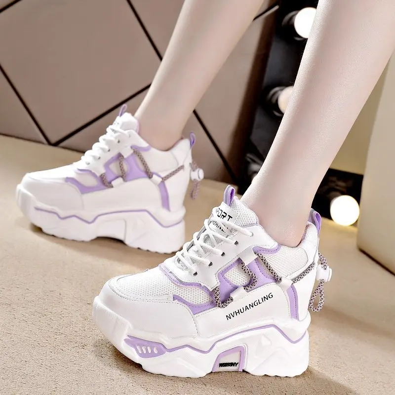 Women's Increase Shoes 2022 Spring Autumn New Fashion Ladies Sneakers Breathable Mesh Casual Wedge Heels Platform Sports Shoes