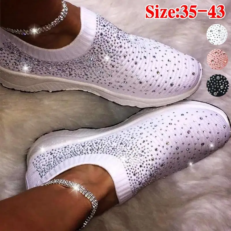 

Plus Size Air Mesh Slip-ons Sports Socks Shoes Sneakers for Women White Woman Sport Sneakers Women's Running Shoes Knit GME-2454