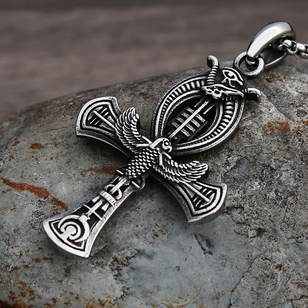 Unique Vintage Ankh Cross Necklace Unisex Stainless Steel Eye Of Horus Amulet Pendant Egyptian Jewelry Gifts Dropshipping