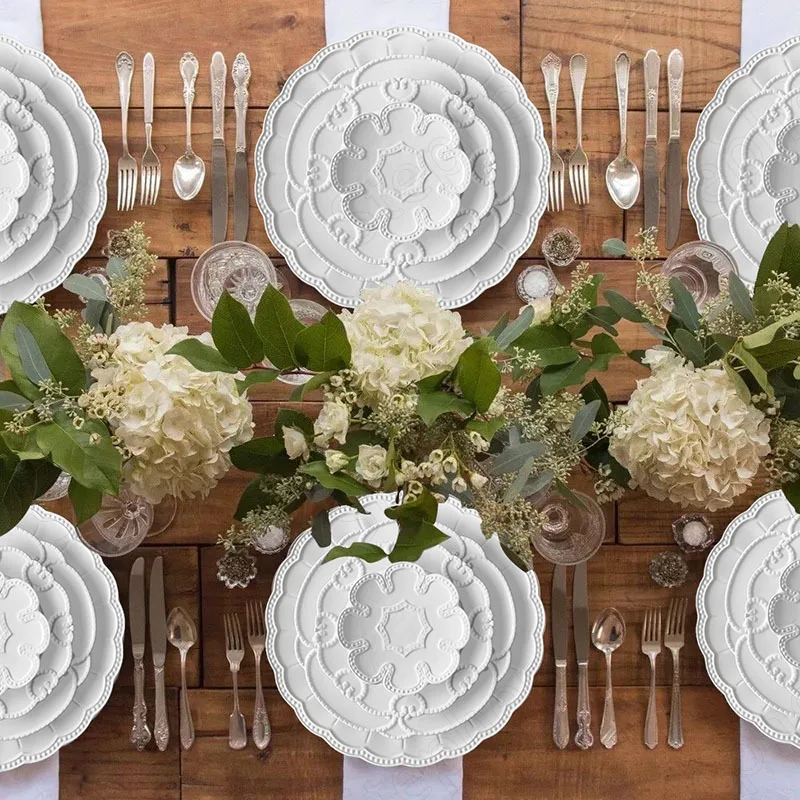 

Керамическая тарелка для двора во французском стиле, европейские классические столовые тарелки для ресторана, отеля, стейка, пасты, сервиро...