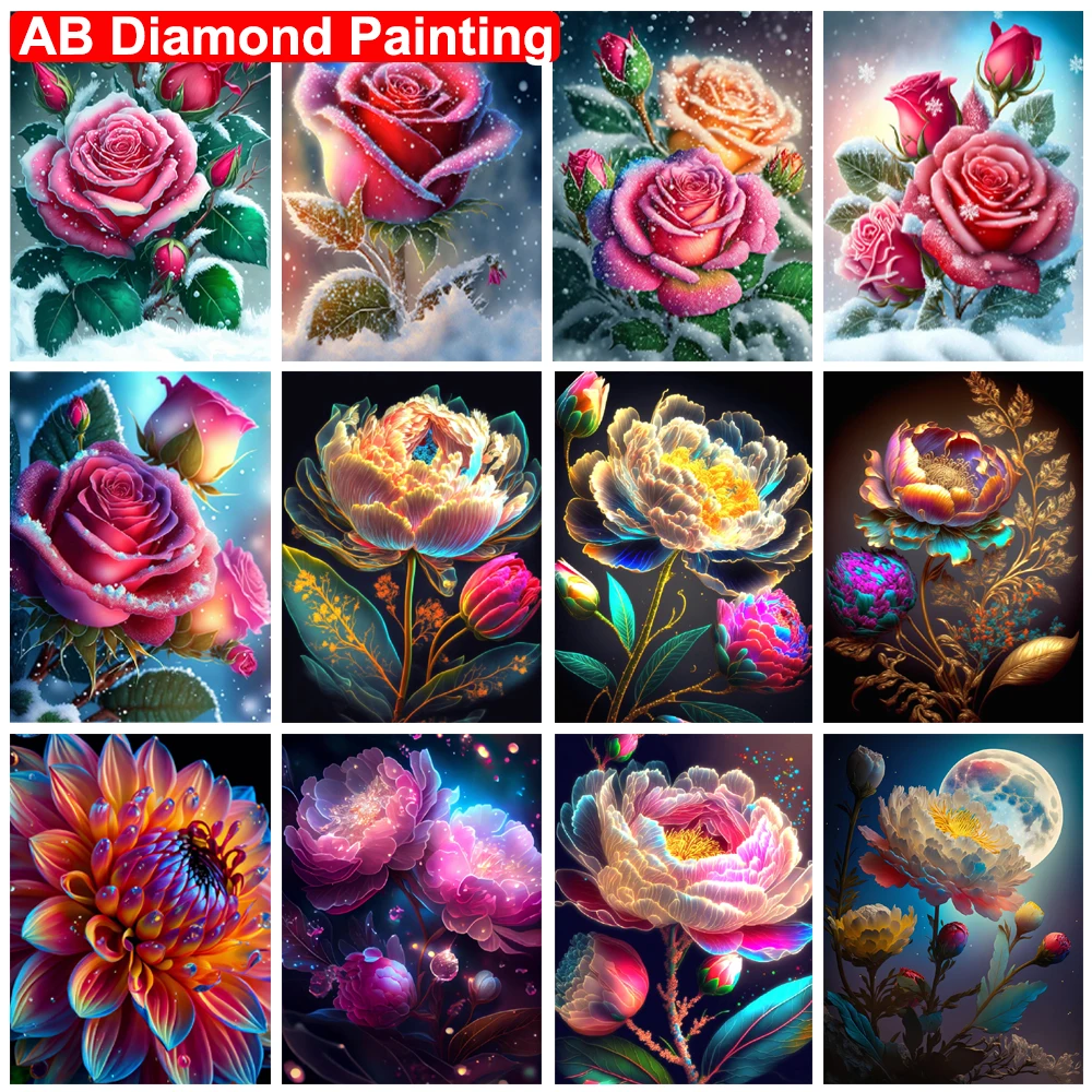 

Алмазная живопись AB Drill с цветами, алмазная 5D Вышивка «сделай сам», полная вышивка, роза, пион, пейзаж, мозаика, вышивка крестиком, домашний декор, подарок