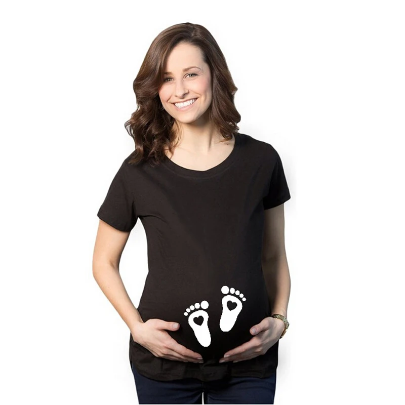 

Brand New Women Pregnancy Clothes Baby Maternity T Shirt Summer Short Sleeve Pregnant T-shirts Footprint Printing
