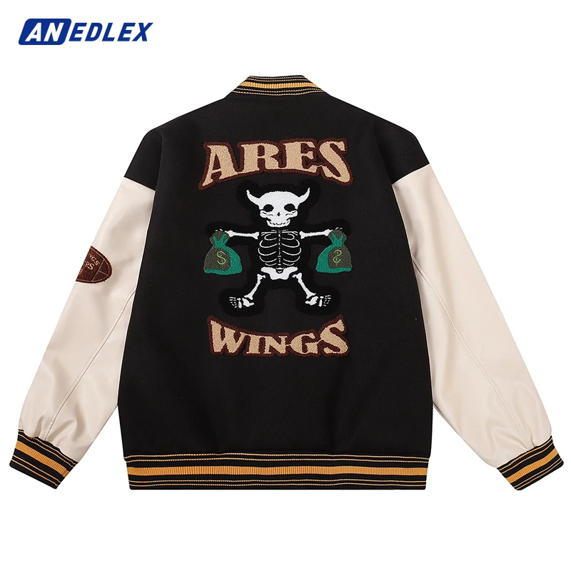 

Мужская бейсбольная куртка в стиле ретро, уличная одежда в стиле хип-хоп с вышивкой черепа дьявола, куртка в стиле Харадзюку, свободная курт...