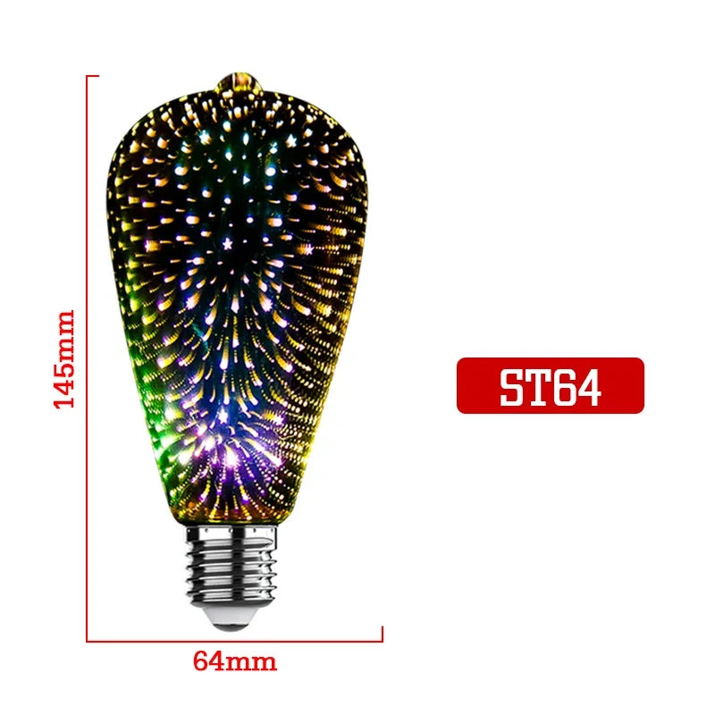 

Светодиодная лампочка Эдисон GRZBI 3D разноцветная E27