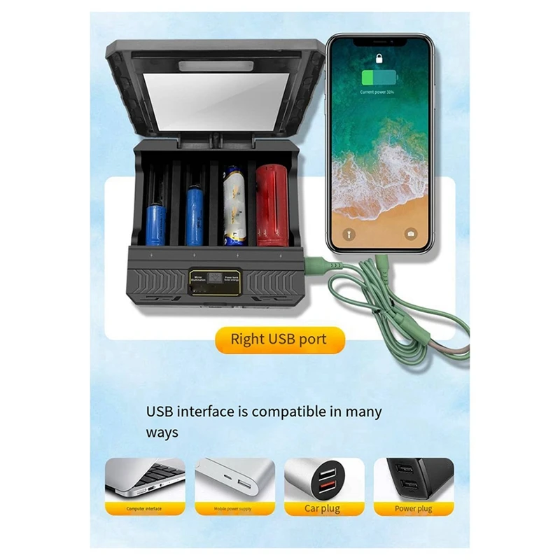 18650 зарядное устройство с солнечной литиевой батареей умное Type-C четыре слота