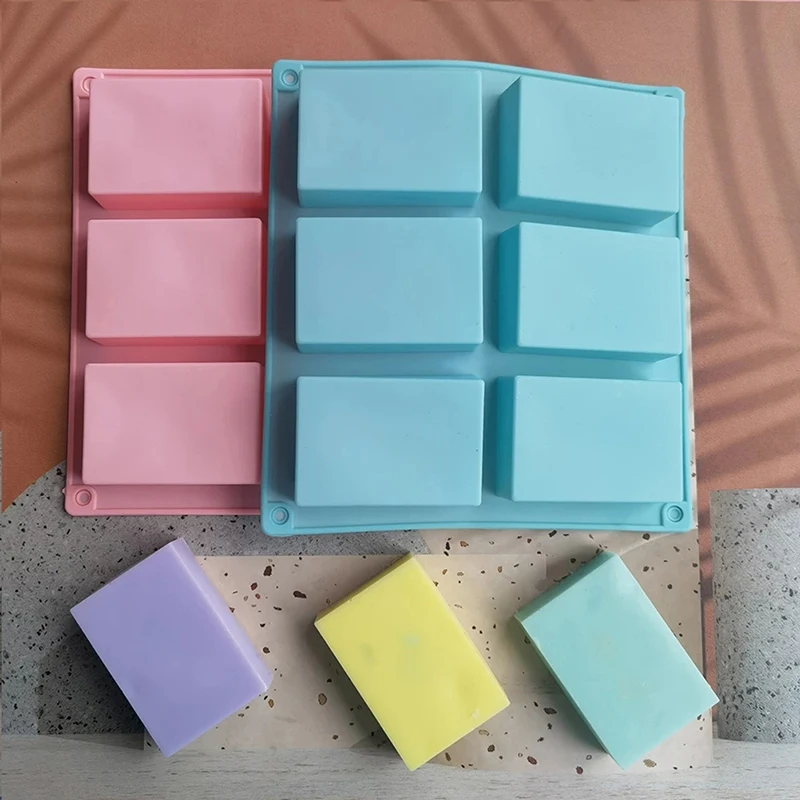 

6 Cavity Square Plain Soaps Mold Rectangle DIY Handmade Soap Form Tray Mould 6 Cavity Square Cake Baking Silicone Mold