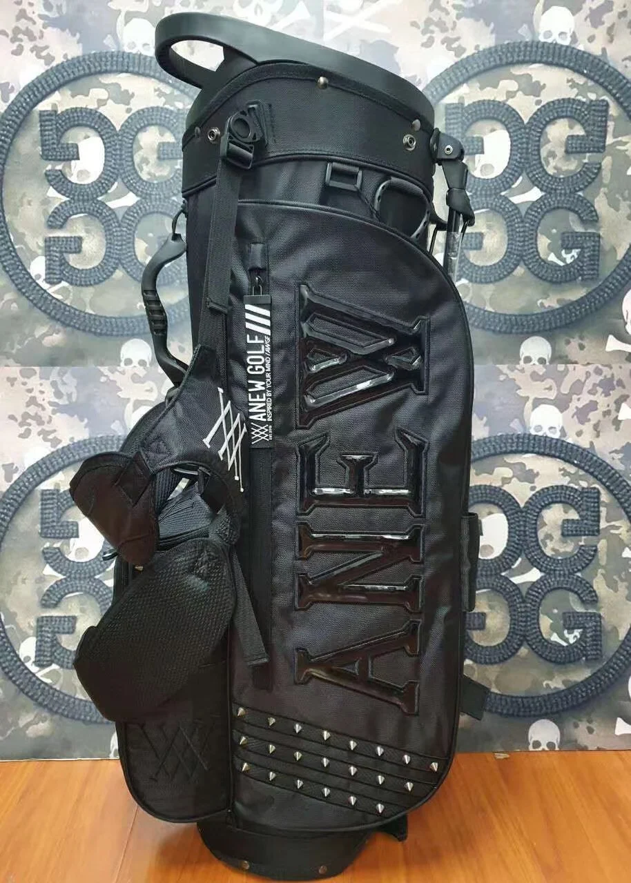 

ANEW Golf Bag New Black Men's and Women's Lightweight Bracket Bag Waterproof Double Cap Set End Ball Bag Fashion Rivet Rod Bag