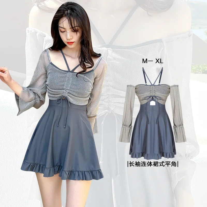 

Swimsuit Female Sense Skirt-style Cover Belly Was Thin Ins Conservative Fairy Fan Student 2021 New Large Size Swimming Suit